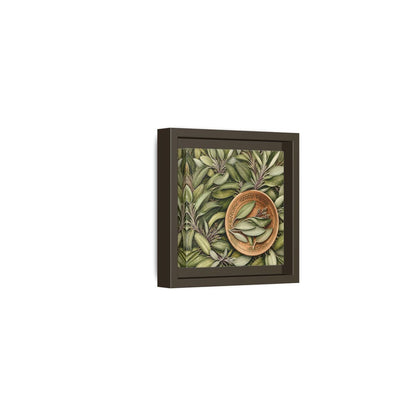 Side Mockup 23. Nature Sage Leaves Green And Brown shown as stretched canvas wall art