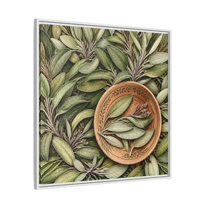 Side Mockup 25. Nature Sage Leaves Green And Brown shown as stretched canvas wall art