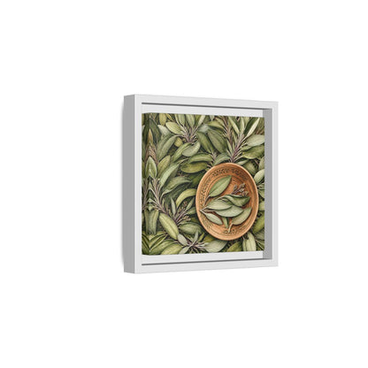 Side Mockup 1. Nature Sage Leaves Green And Brown shown as stretched canvas wall art
