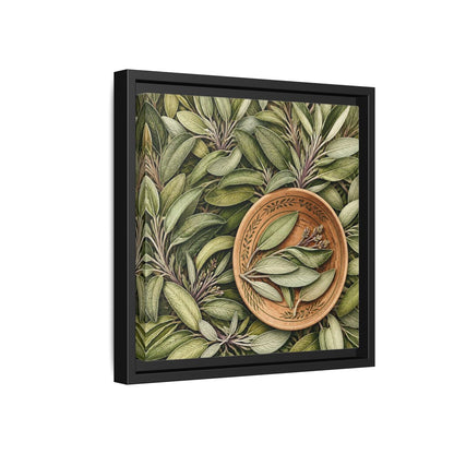 Side Mockup 18. Nature Sage Leaves Green And Brown shown as stretched canvas wall art
