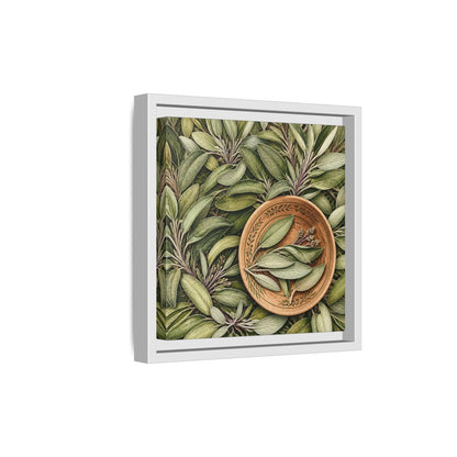 Side Mockup 19. Nature Sage Leaves Green And Brown shown as stretched canvas wall art