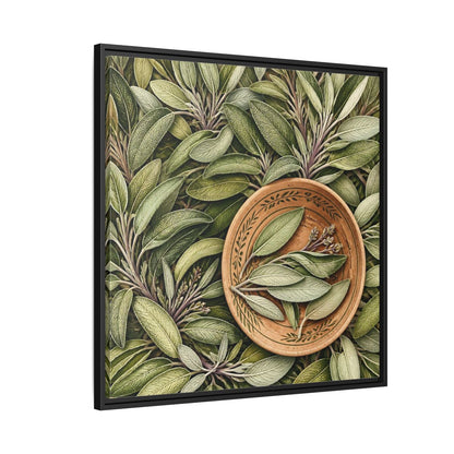 Side Mockup 9. Nature Sage Leaves Green And Brown shown as stretched canvas wall art