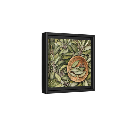 Side Mockup 3. Nature Sage Leaves Green And Brown shown as stretched canvas wall art