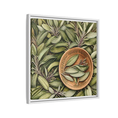 Side Mockup 10. Nature Sage Leaves Green And Brown shown as stretched canvas wall art