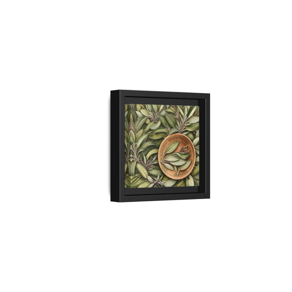 Side Mockup 24. Nature Sage Leaves Green And Brown shown as stretched canvas wall art