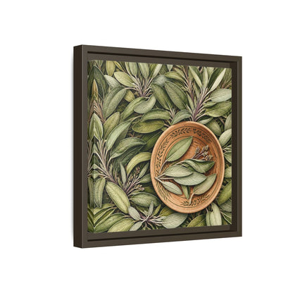 Side Mockup 17. Nature Sage Leaves Green And Brown shown as stretched canvas wall art