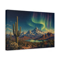 Side Mockup 4. Nature Saguaro Cactus Desert Night Aurora shown as stretched canvas wall art