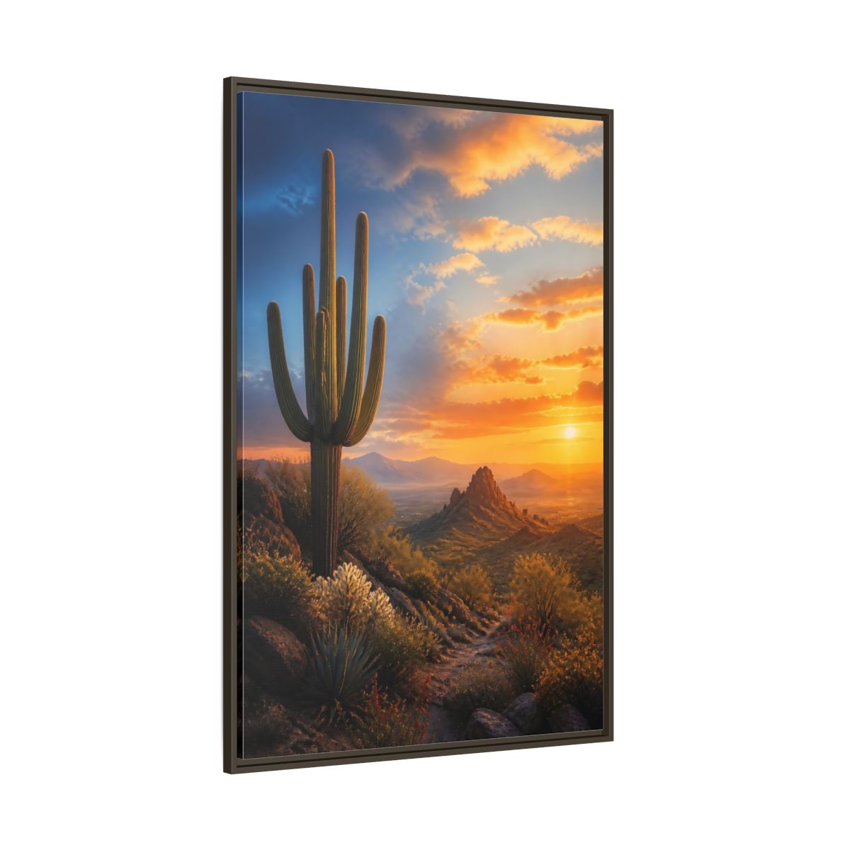 Side Mockup 8. Nature Saguaro Cactus Desert Sunset shown as stretched canvas wall art