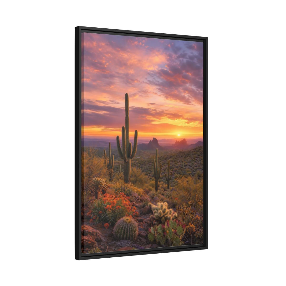 Side Mockup 13. Nature Saguaro Cactus Desert Sunset Cactus shown as stretched canvas wall art