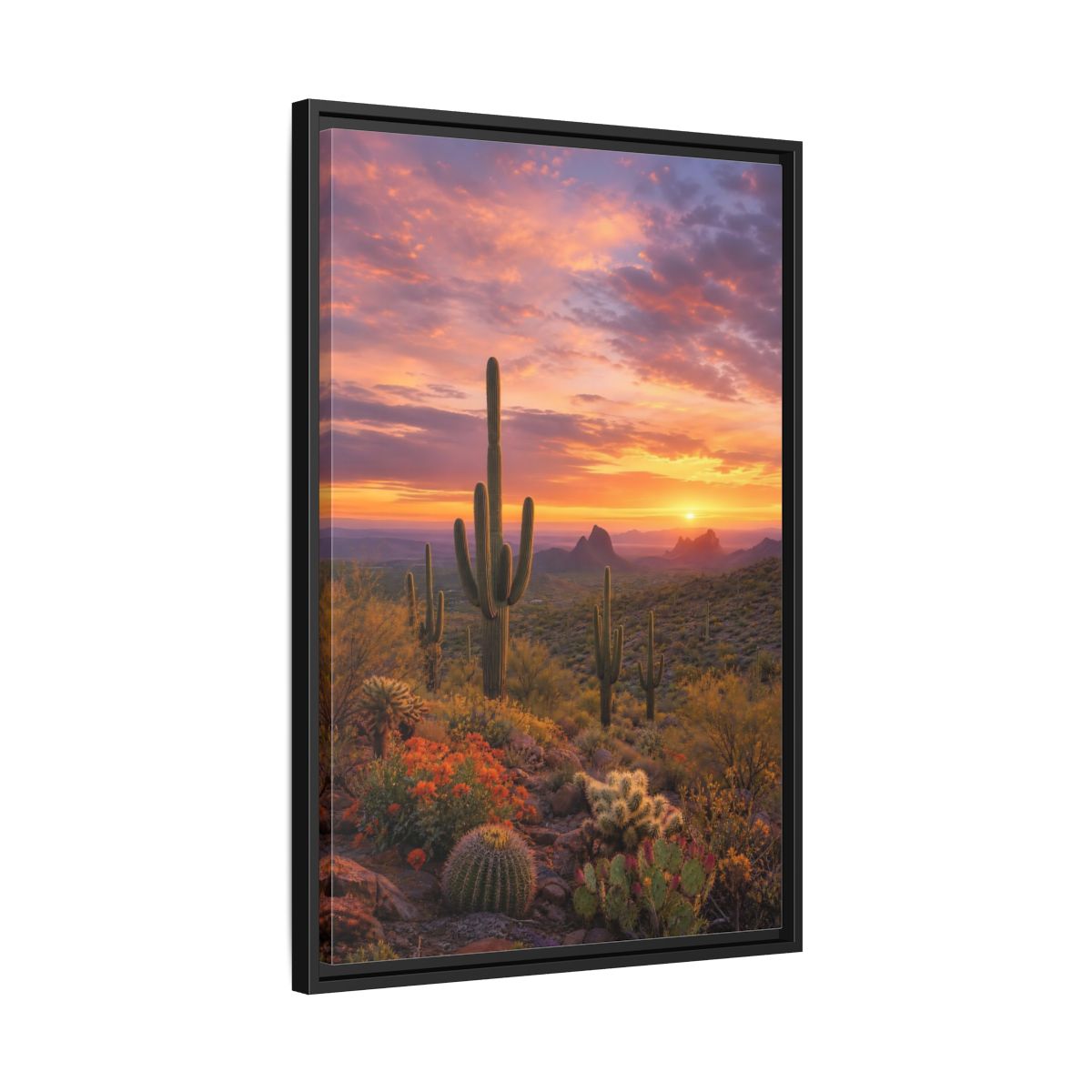 Side Mockup 14. Nature Saguaro Cactus Desert Sunset Cactus shown as stretched canvas wall art