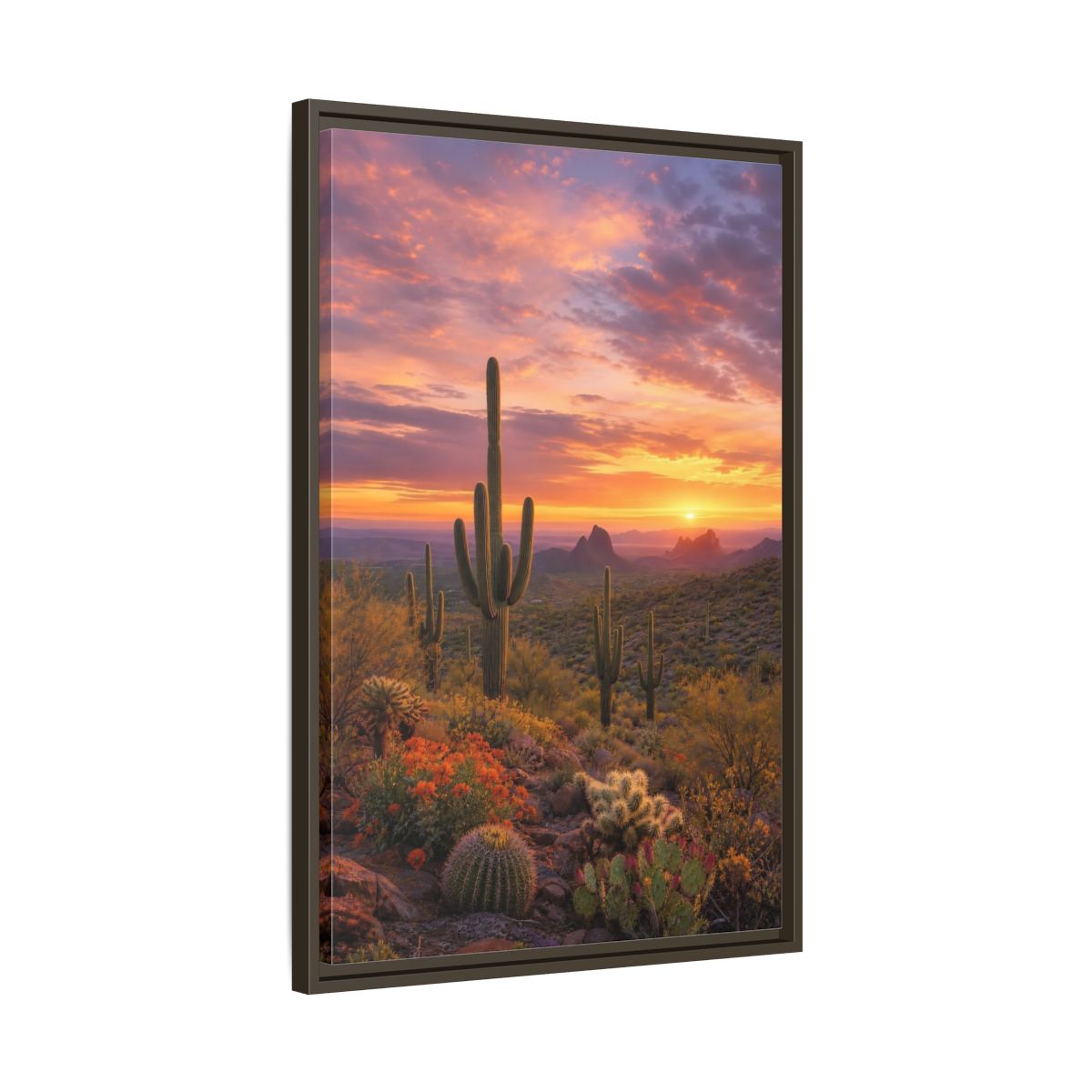 Side Mockup 11. Nature Saguaro Cactus Desert Sunset Cactus shown as stretched canvas wall art