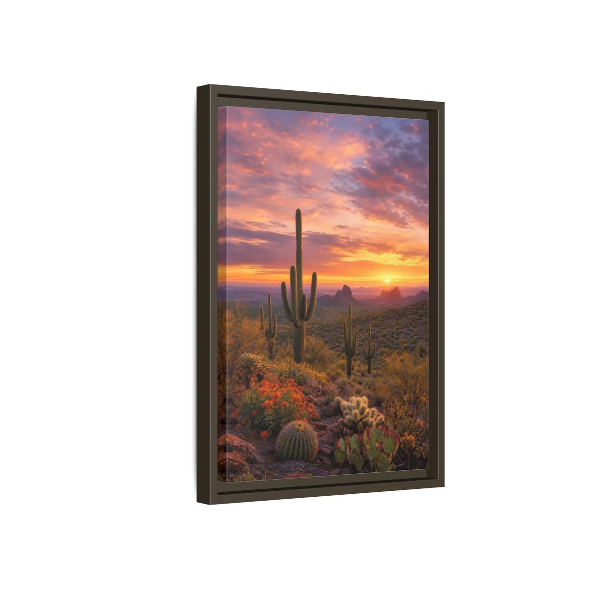 Side Mockup 5. Nature Saguaro Cactus Desert Sunset Cactus shown as stretched canvas wall art
