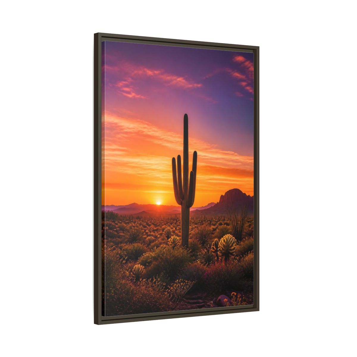 Main Mockup. Nature Saguaro Cactus Desert Sunset Orange shown as stretched canvas wall art