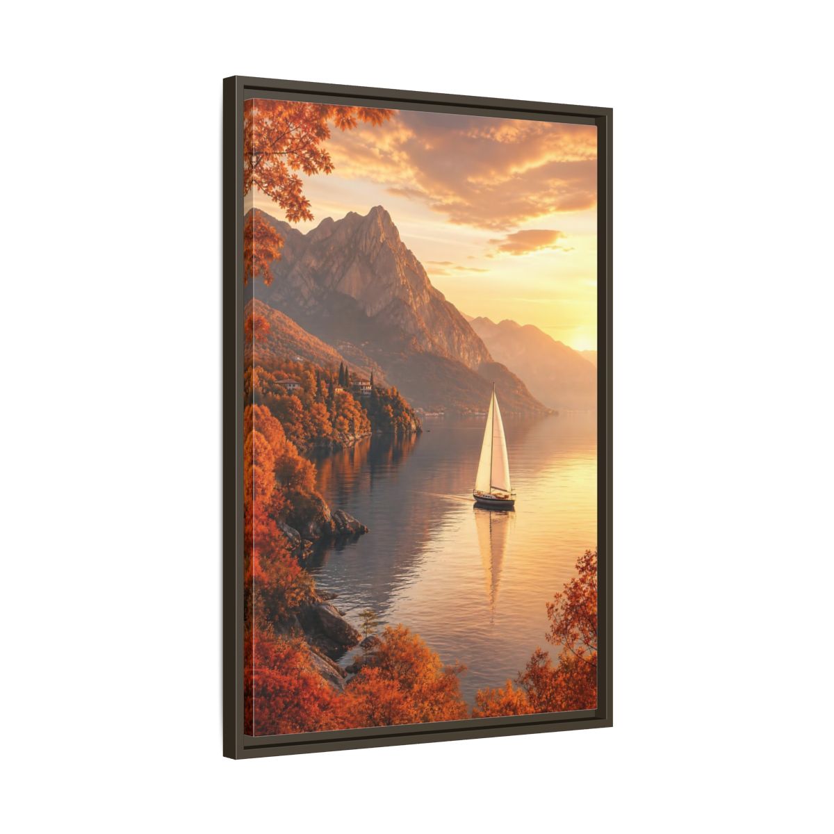 Side Mockup 11. Nature Sailboat Autumn Sunset Lake shown as stretched canvas wall art