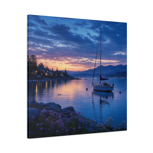 Main Mockup. Nature Sailboat Coastal Sunset shown as stretched canvas wall art
