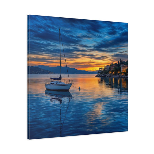 Main Mockup. Nature Sailboat Coastal Sunset shown as stretched canvas wall art