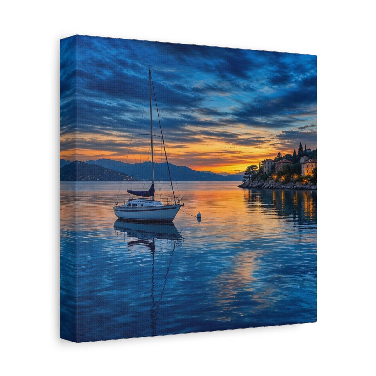 Side Mockup 9. Nature Sailboat Coastal Sunset shown as stretched canvas wall art