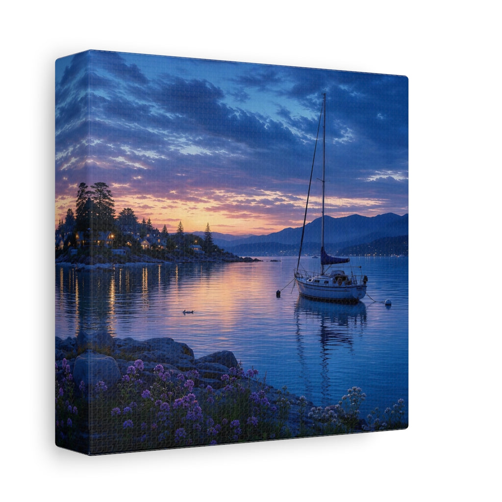 Side Mockup 2. Nature Sailboat Coastal Sunset shown as stretched canvas wall art
