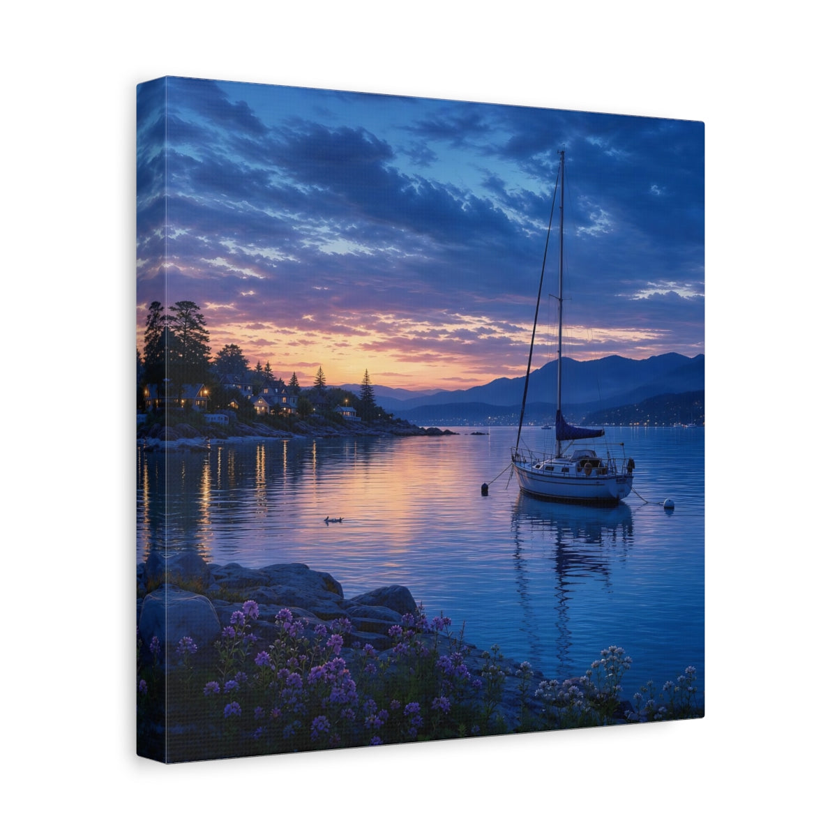 Side Mockup 8. Nature Sailboat Coastal Sunset shown as stretched canvas wall art
