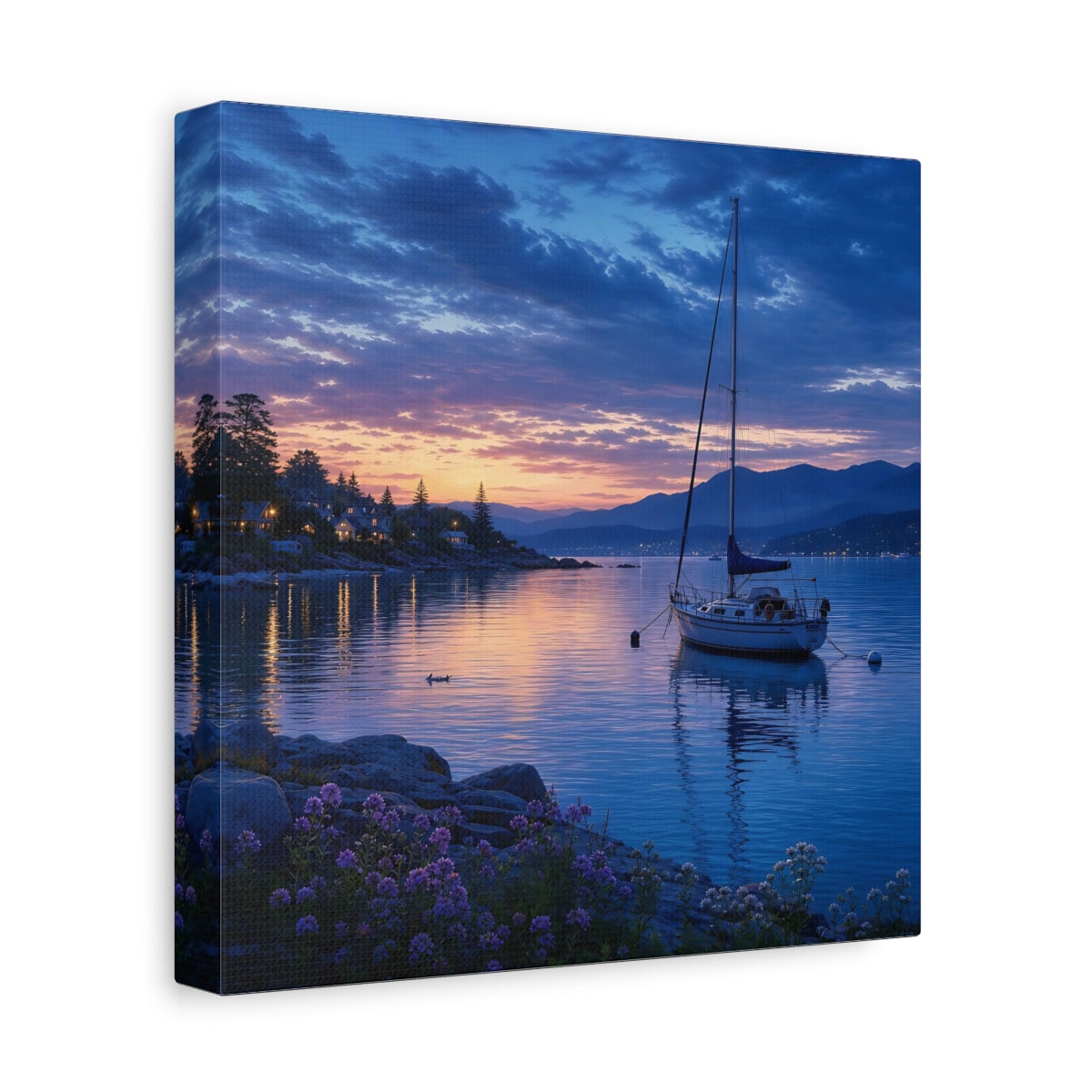 Side Mockup 9. Nature Sailboat Coastal Sunset shown as stretched canvas wall art