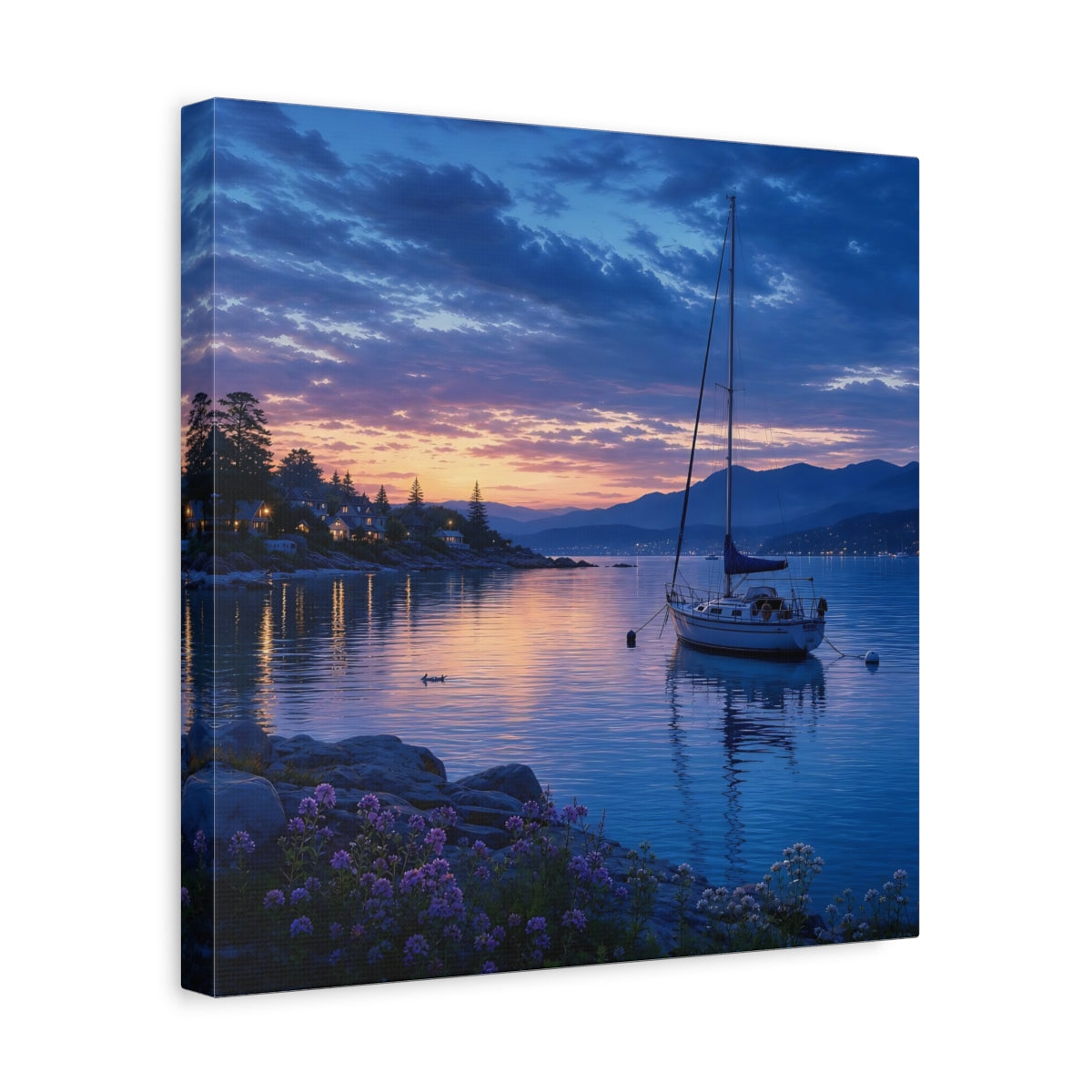 Side Mockup 7. Nature Sailboat Coastal Sunset shown as stretched canvas wall art
