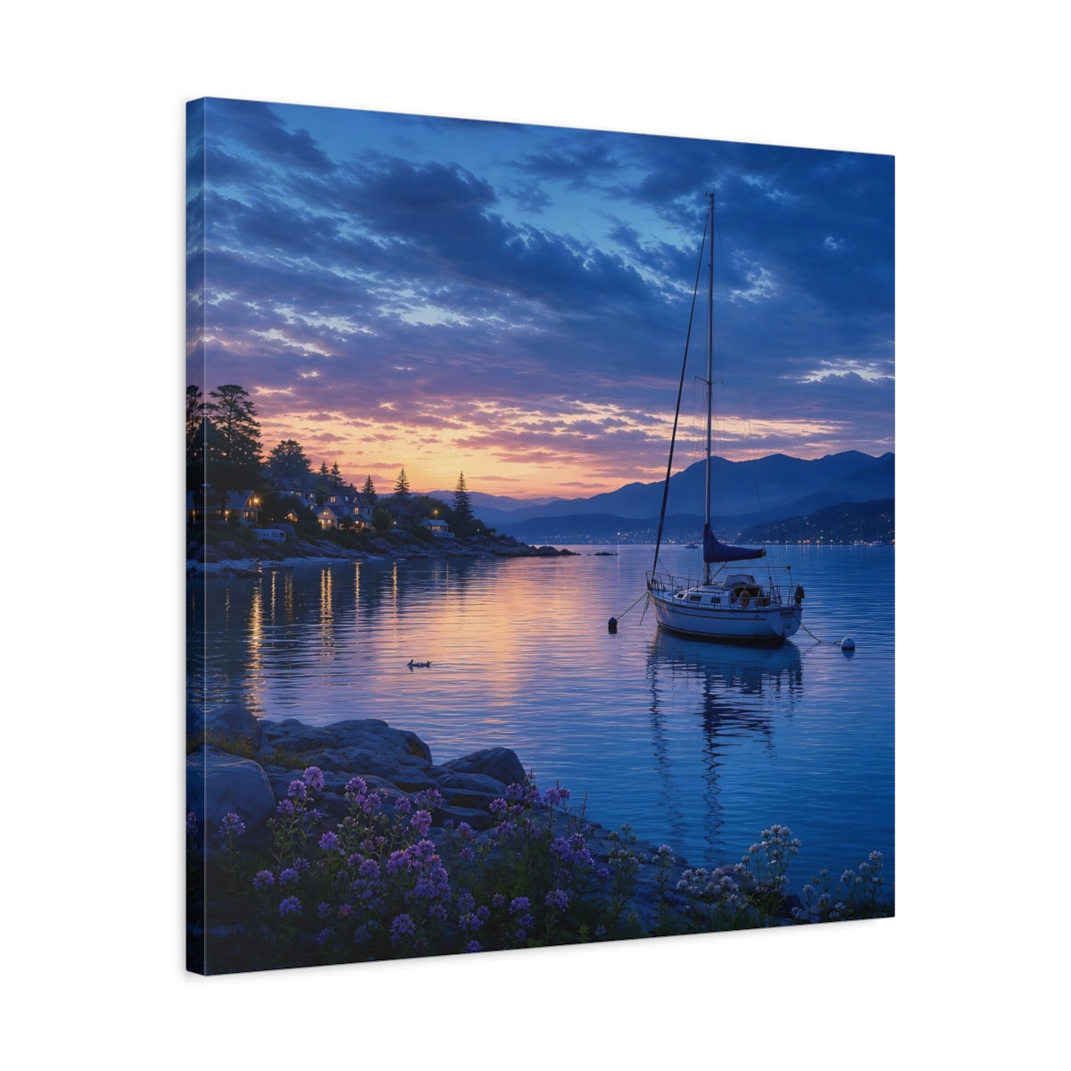 Side Mockup 4. Nature Sailboat Coastal Sunset shown as stretched canvas wall art