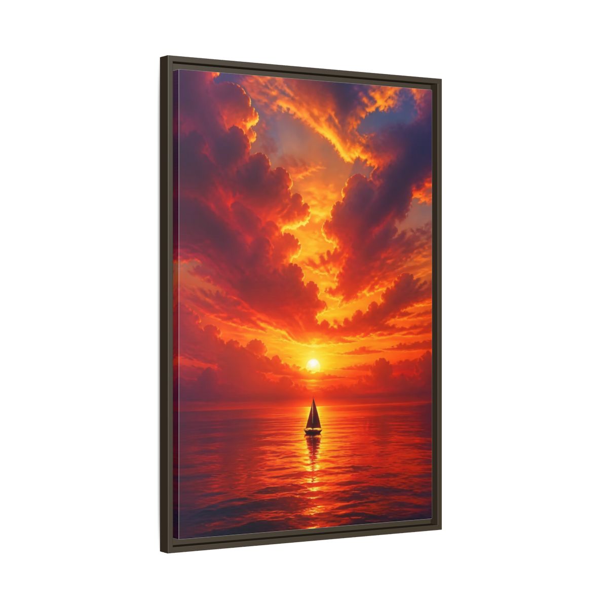 Main Mockup. Nature Sailboat Orange Sunset shown as stretched canvas wall art