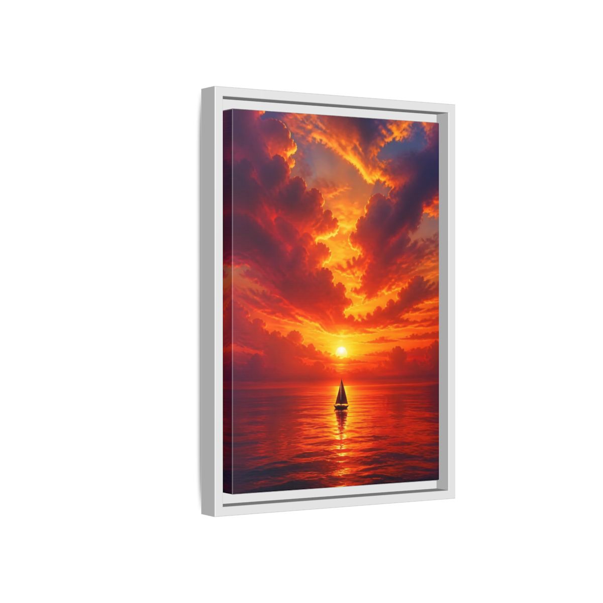 Side Mockup 4. Nature Sailboat Orange Sunset shown as stretched canvas wall art