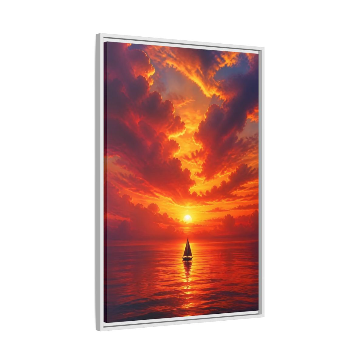 Side Mockup 9. Nature Sailboat Orange Sunset shown as stretched canvas wall art