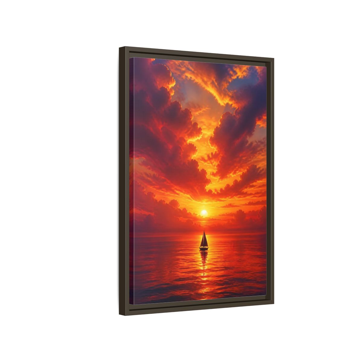 Side Mockup 2. Nature Sailboat Orange Sunset shown as stretched canvas wall art