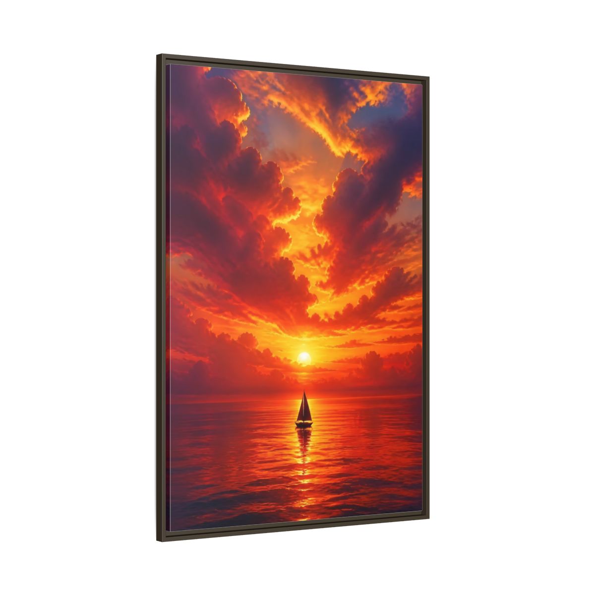 Side Mockup 8. Nature Sailboat Orange Sunset shown as stretched canvas wall art