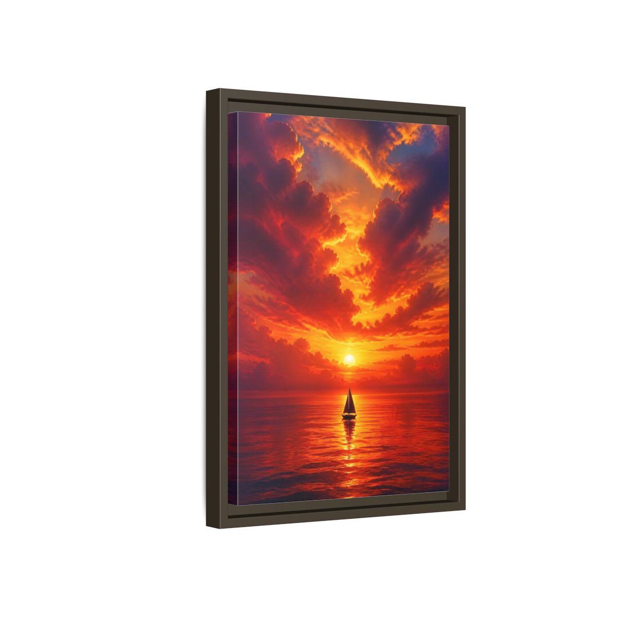 Side Mockup 5. Nature Sailboat Orange Sunset shown as stretched canvas wall art