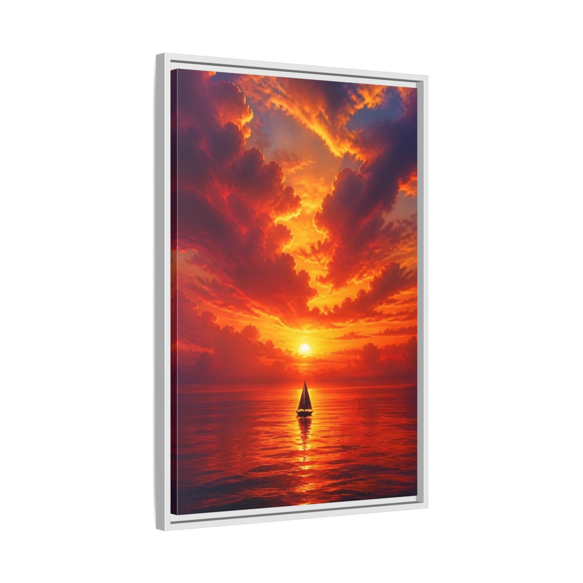 Side Mockup 10. Nature Sailboat Orange Sunset shown as stretched canvas wall art
