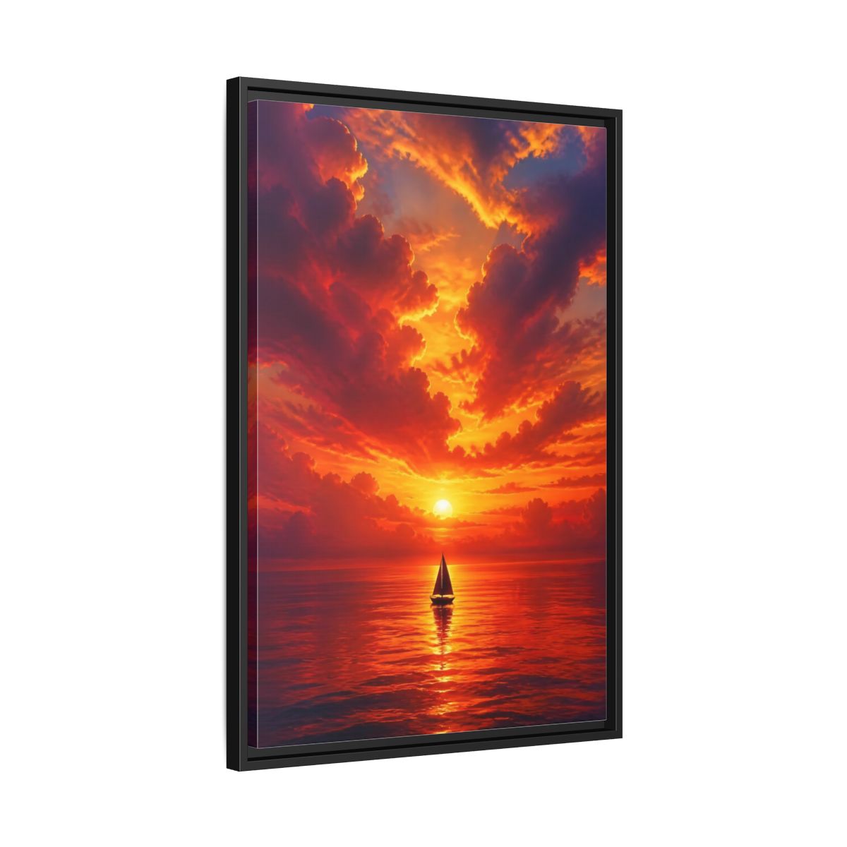Side Mockup 14. Nature Sailboat Orange Sunset shown as stretched canvas wall art
