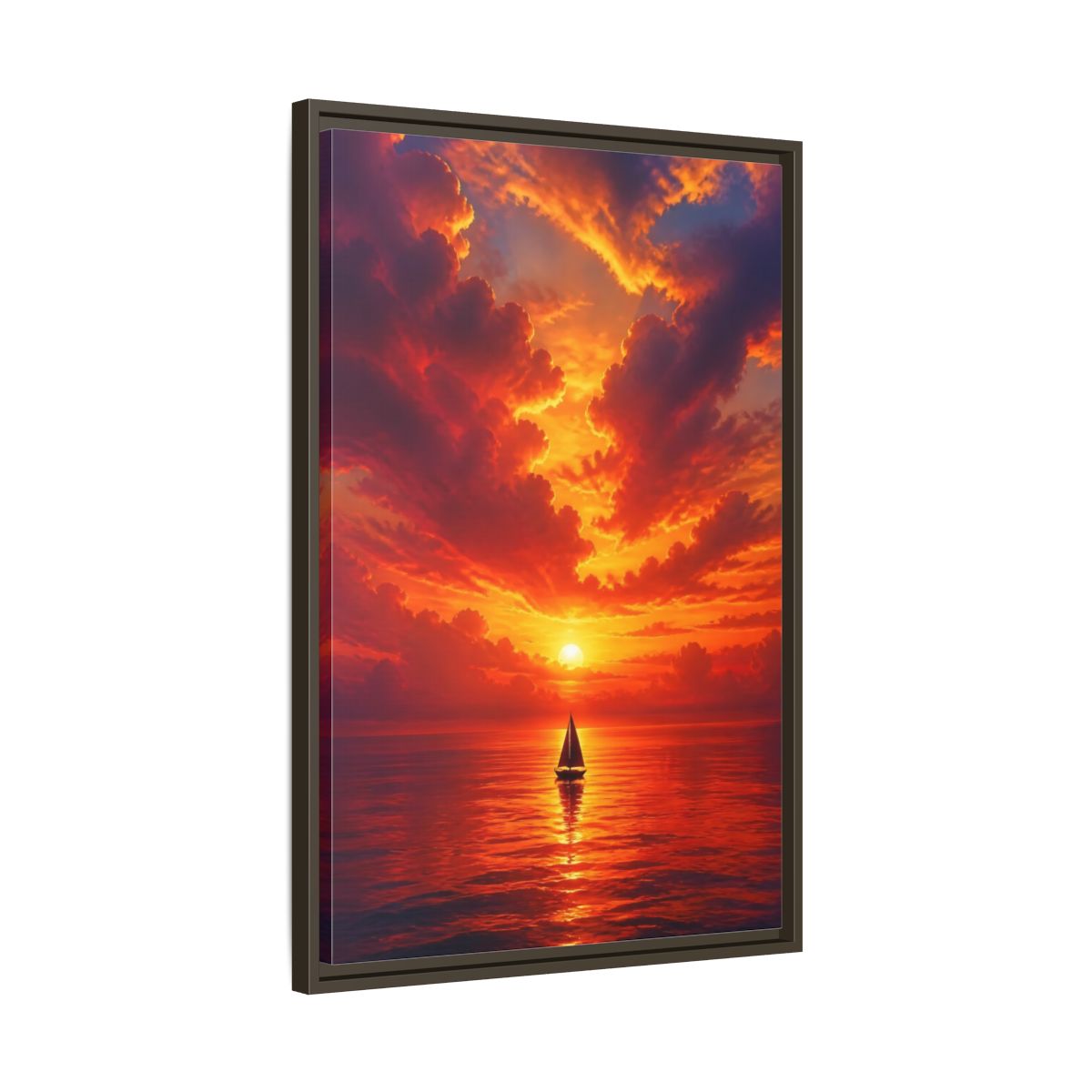 Side Mockup 11. Nature Sailboat Orange Sunset shown as stretched canvas wall art