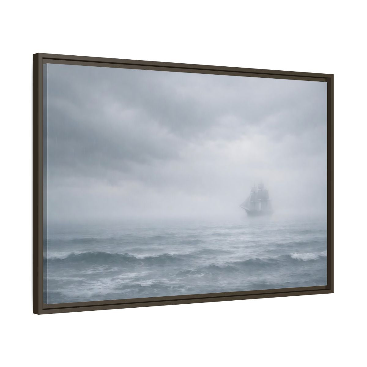 Main Mockup. Nature Sailing Ship Gray And White shown as stretched canvas wall art