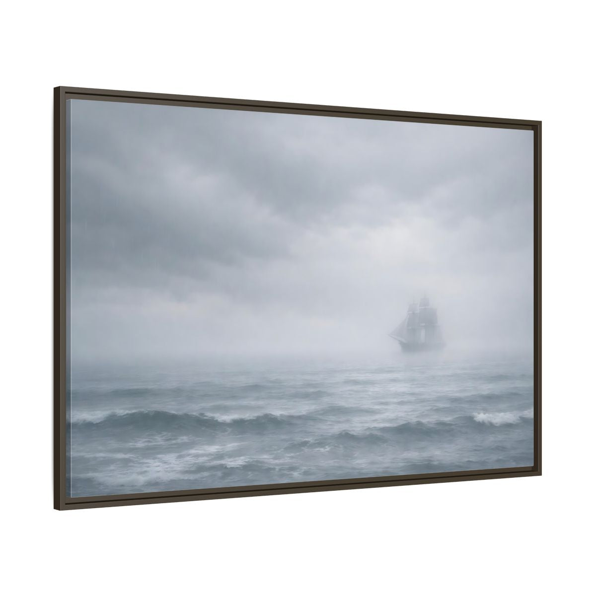 Side Mockup 8. Nature Sailing Ship Gray And White shown as stretched canvas wall art