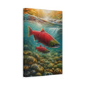 Side Mockup 4. Nature Salmon Red Salmon shown as stretched canvas wall art