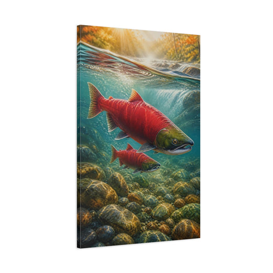 Main Mockup. Nature Salmon Red Salmon shown as stretched canvas wall art