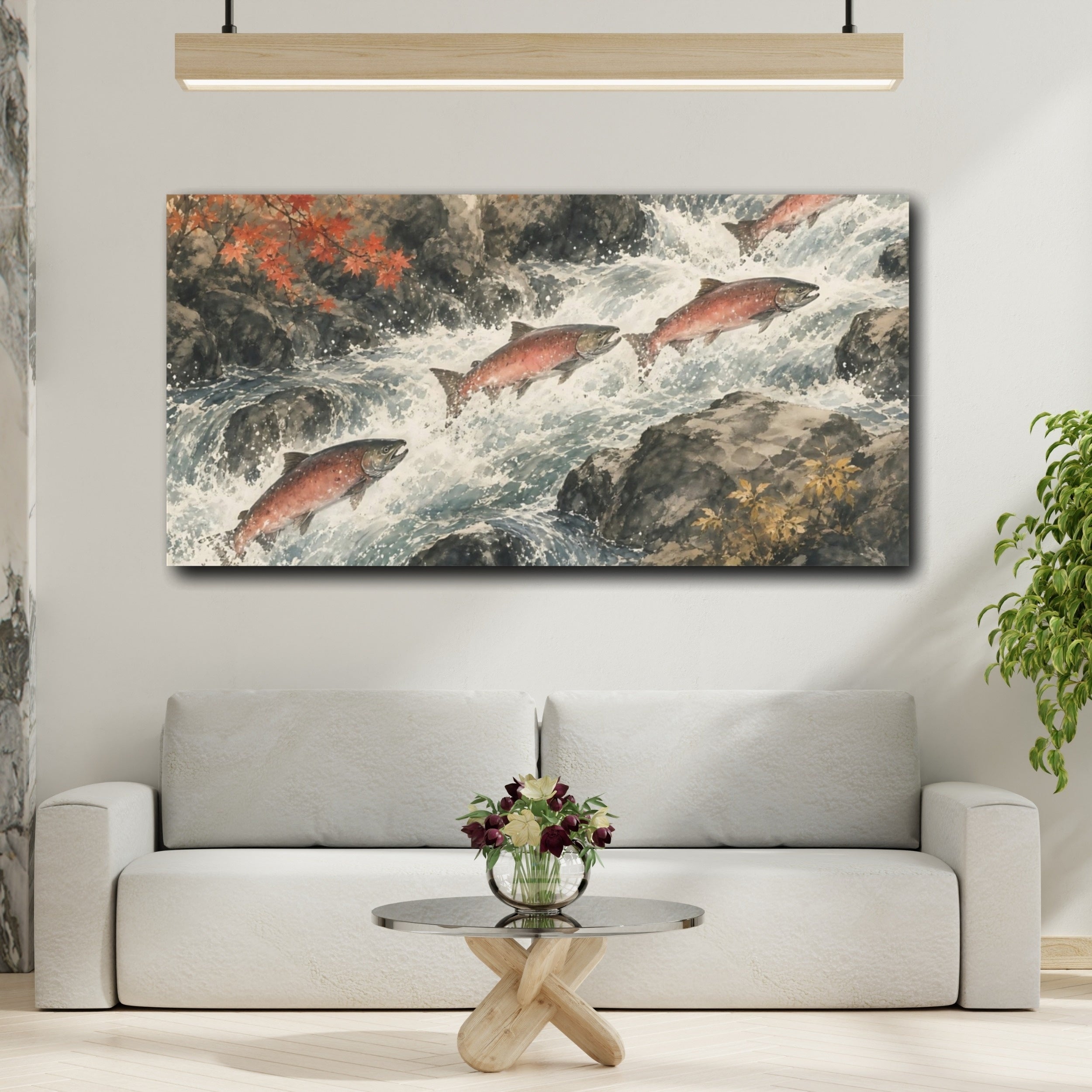 Mockup 2. Nature Salmon Salmon River shown as stretched canvas wall art
