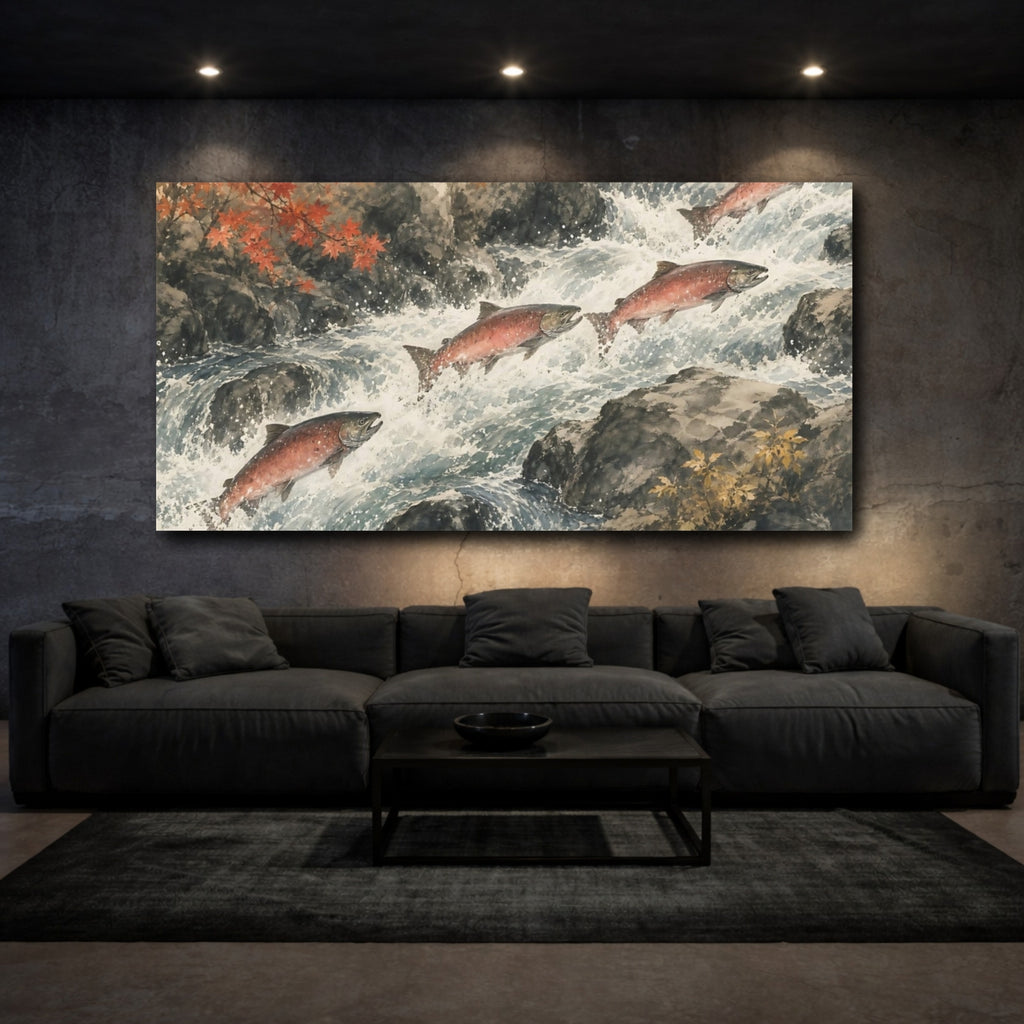 Mockup 3. Nature Salmon Salmon River shown as stretched canvas wall art