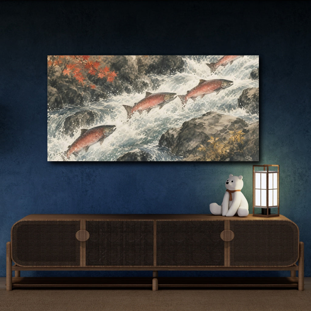 Mockup 4. Nature Salmon Salmon River shown as stretched canvas wall art