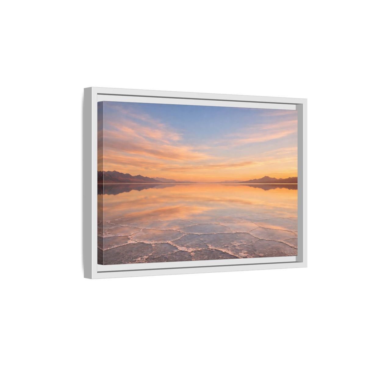 Side Mockup 4. Nature Salt Flats Orange Blue Landscape shown as stretched canvas wall art