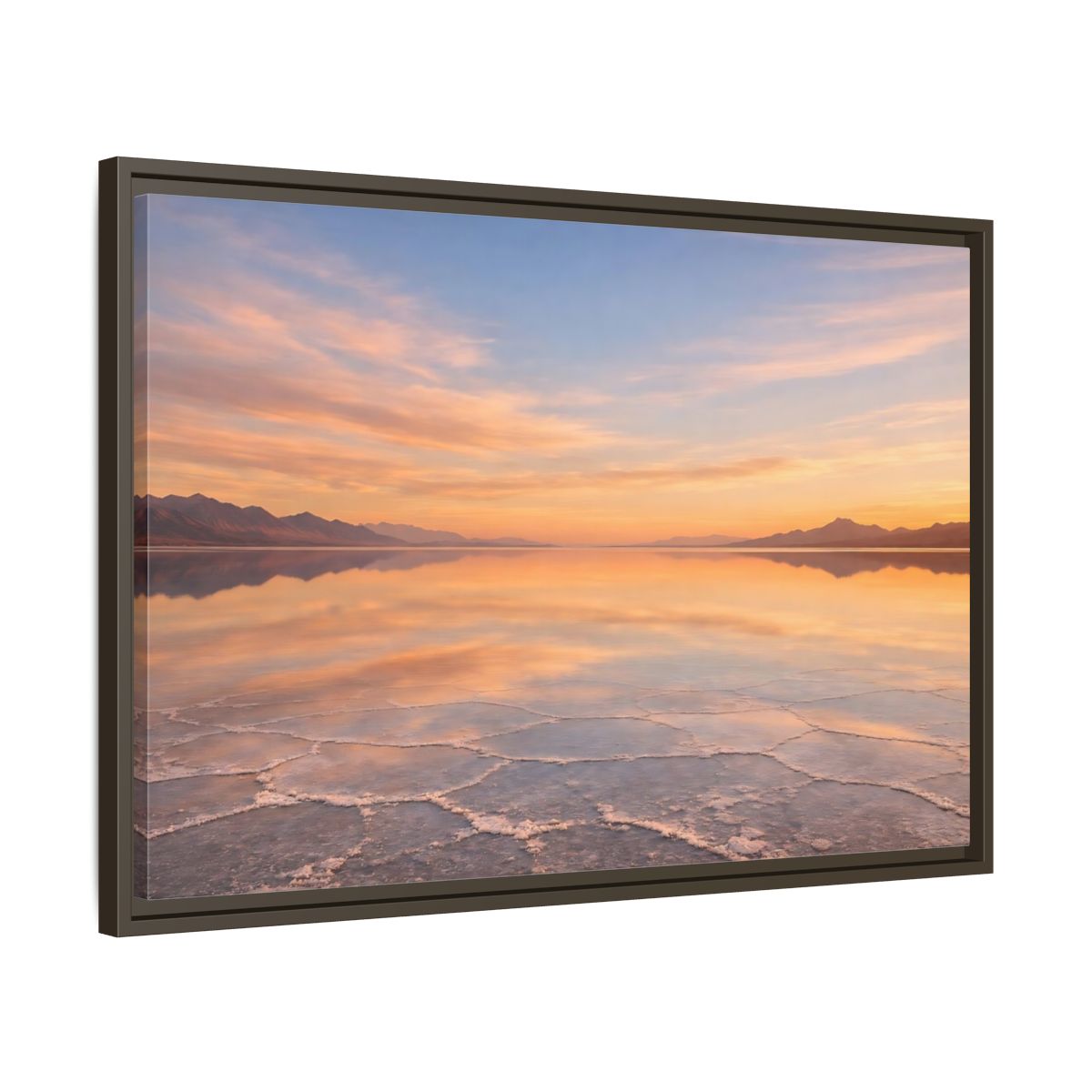 Side Mockup 11. Nature Salt Flats Orange Blue Landscape shown as stretched canvas wall art