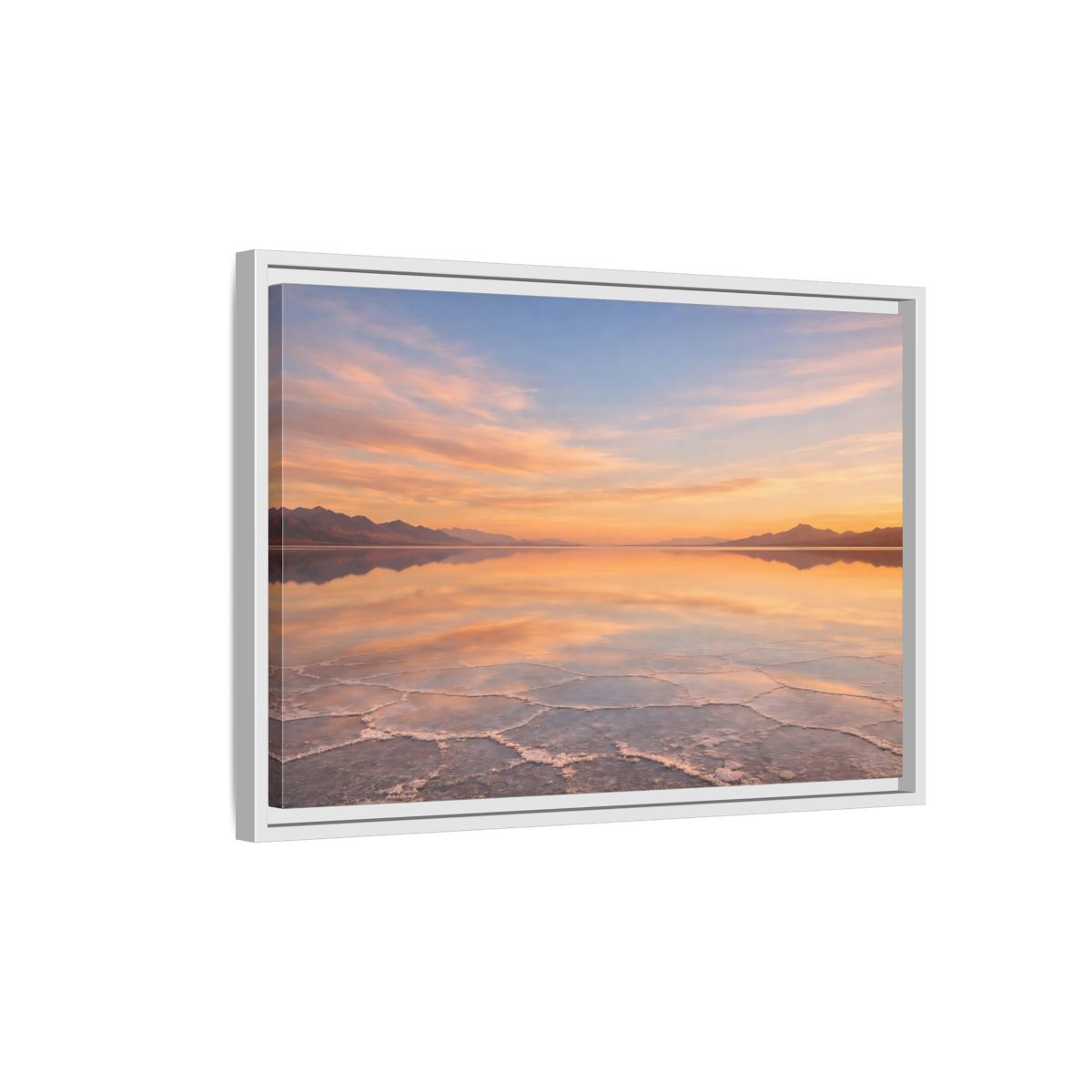 Side Mockup 1. Nature Salt Flats Orange Blue Landscape shown as stretched canvas wall art