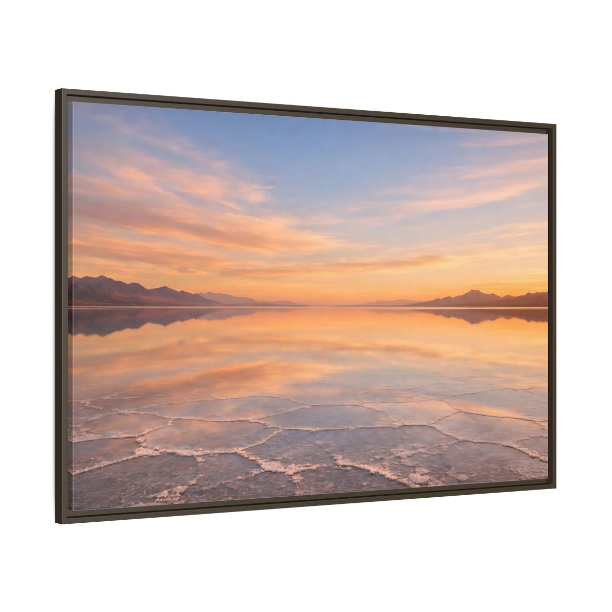 Side Mockup 8. Nature Salt Flats Orange Blue Landscape shown as stretched canvas wall art