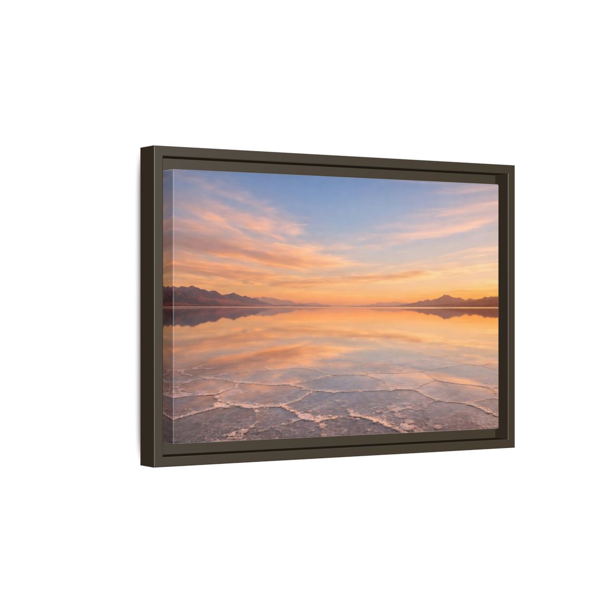 Side Mockup 5. Nature Salt Flats Orange Blue Landscape shown as stretched canvas wall art