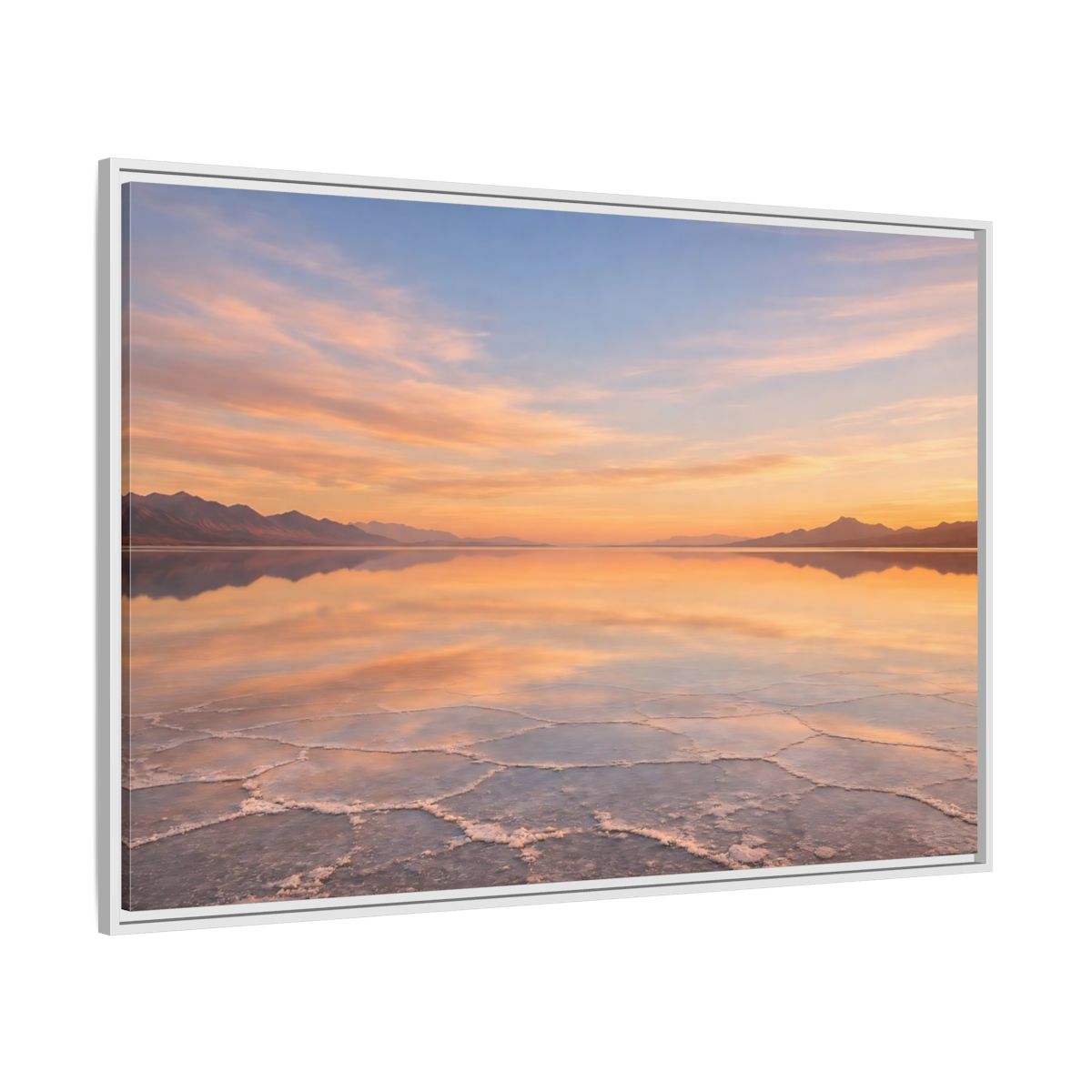 Side Mockup 7. Nature Salt Flats Orange Blue Landscape shown as stretched canvas wall art