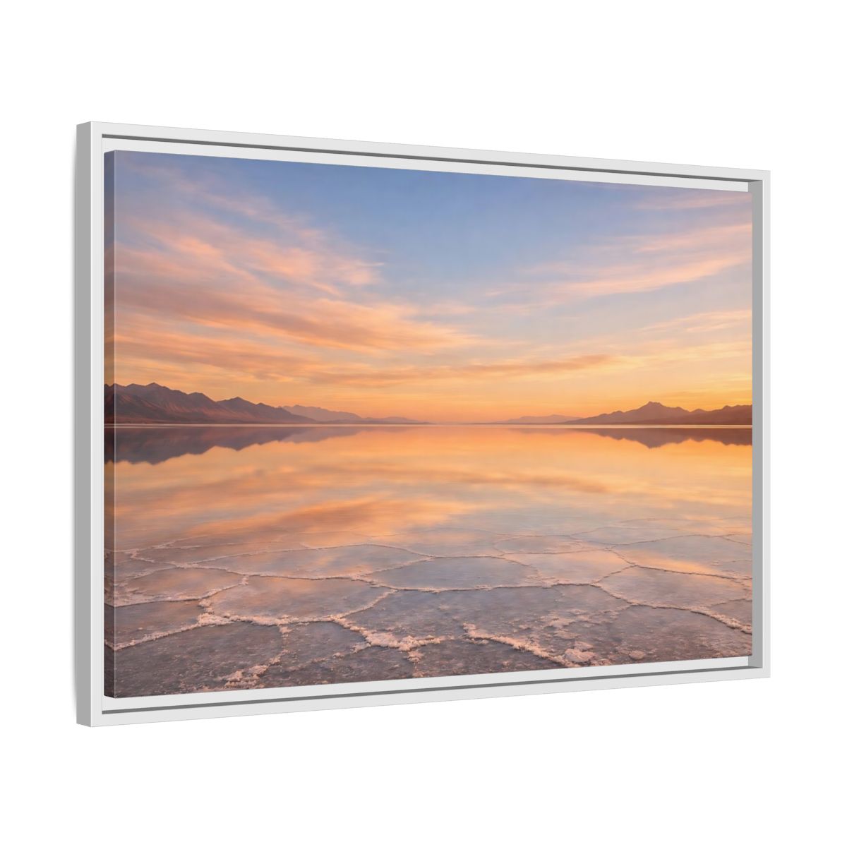 Side Mockup 10. Nature Salt Flats Orange Blue Landscape shown as stretched canvas wall art
