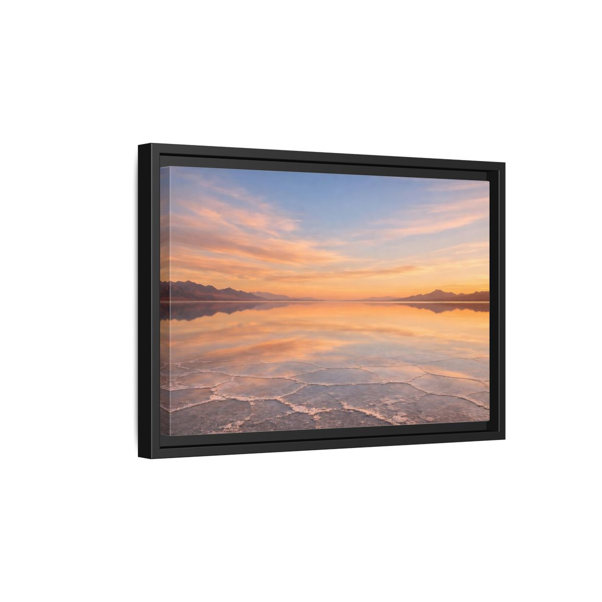 Side Mockup 6. Nature Salt Flats Orange Blue Landscape shown as stretched canvas wall art